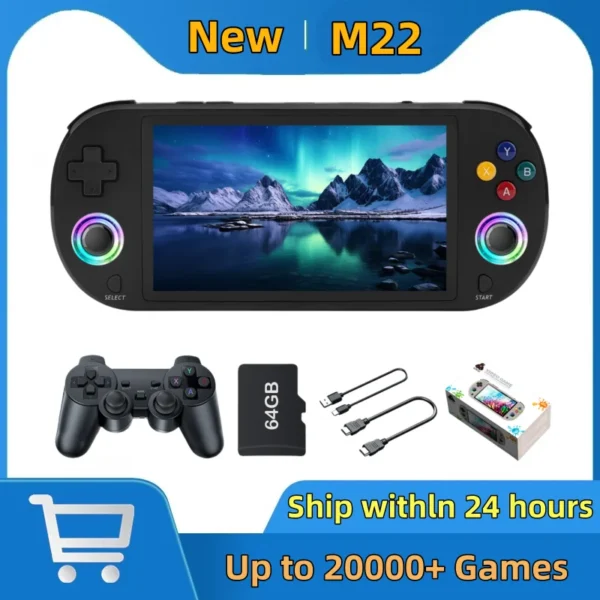 Nuevo Consola de videojuegos Retro portátil M22 Pro de 128GB, pantalla IPS de 5,0 pulgadas, pantalla de 1920x1080, compatible con LINUX Emelec