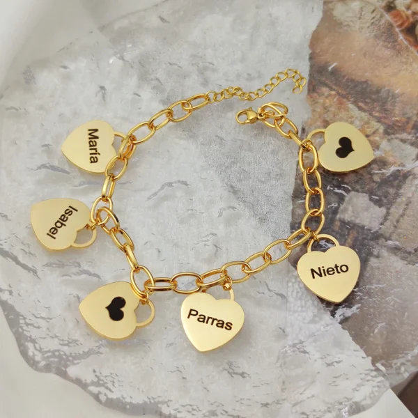 Pulseras para Mujer, pulsera personalizada con dijes en forma de corazón, pulsera con nombre personalizado, joyería de acero inoxidable, regalos, Pulseras para Mujer
