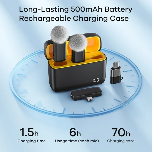 Micrófono Lavalier con estuche de carga Mini micrófono inalámbrico para teléfono Android IOS con función de cancelación de ruido para grabar vídeos - Imagen 5