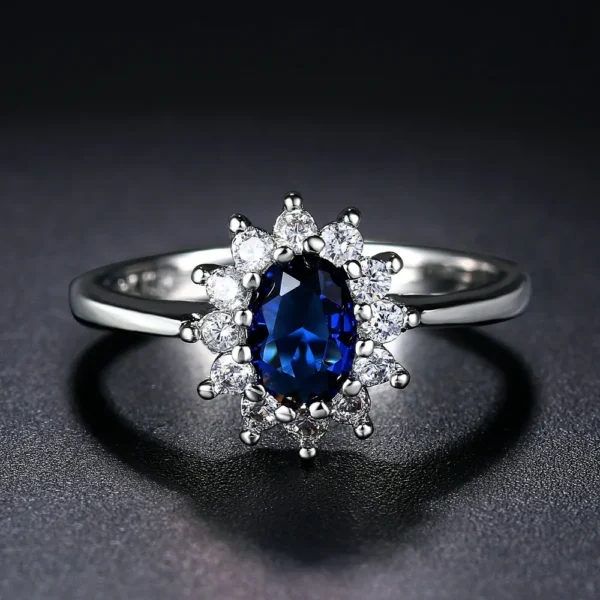 ZHOUYANG-Anillo de cristal de princesa Kate para mujer, Gema azul, cristal azul, Color plateado, anillo de boda, joyería de marca, ZYR076 - Imagen 4