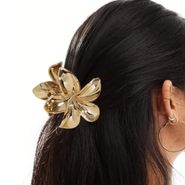 Clip de agarre de flor Bauhinia de 8Cm, horquilla de flor dorada para mujer, Clip de cola de caballo plateado, disco de cabeza trasera, Clip de tiburón para el pelo - Imagen 3