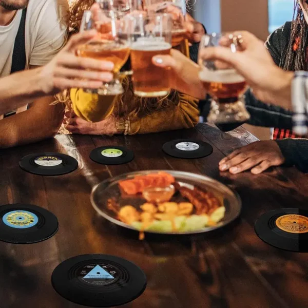 Posavasos antideslizantes para taza de vinilo Retro, posavasos de café resistentes al calor, tapete para taza de bebida musical, mantel de mesa, decoración, 6/4/2 Uds. - Imagen 5