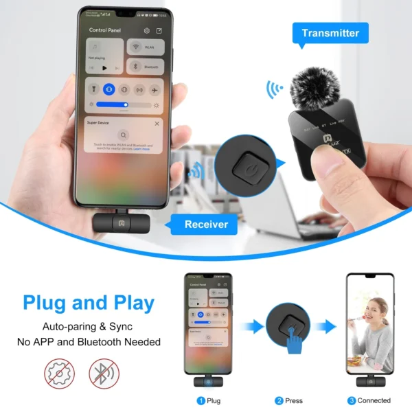 Micrófono Lavalier inalámbrico PULUZ 2,4G micrófono para juegos de transmisión en vivo para iPhone tipo C cámara Android Audio Video ForYouTube - Imagen 4
