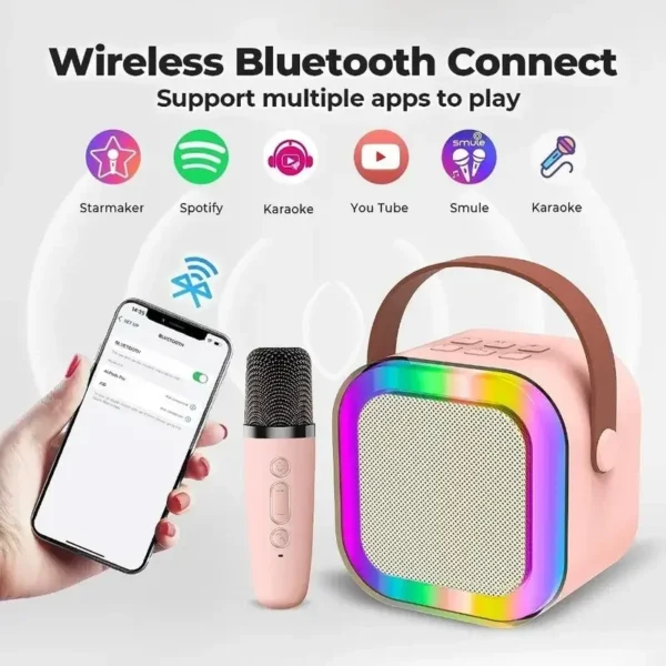 Altavoz Bluetooth inalámbrico K12 con 2 micrófonos, reproductor de música portátil RGB, máquina de Karaoke para canto familiar, regalos para niños