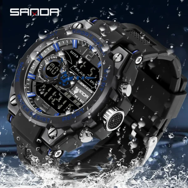 Reloj deportivo militar SANDA a la moda estilo G, relojes digitales LED con pantalla Dual, reloj de cuarzo resistente al agua para hombre, reloj Masculino - Imagen 2