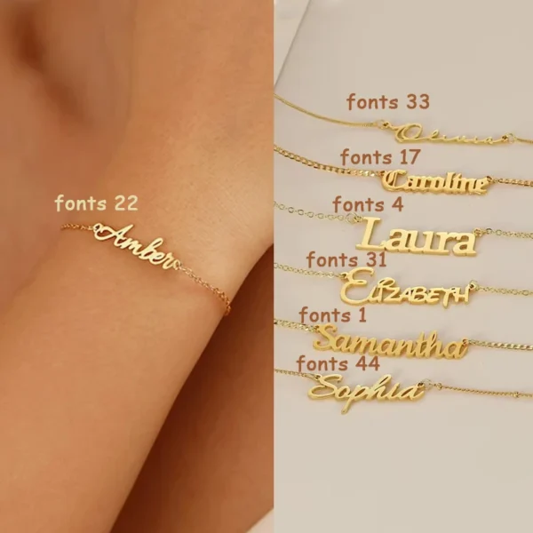 Pulseras con nombre personalizado a la moda, pulseras personalizadas de acero inoxidable con letras para mujer, brazalete para bebé, joyería, regalo no alérgico - Imagen 2