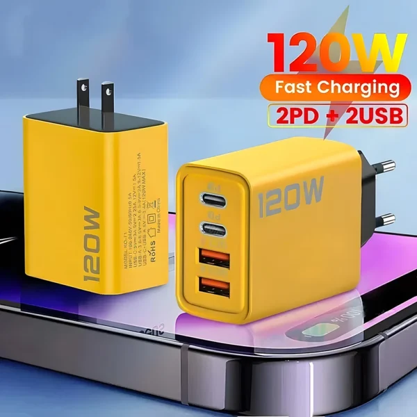 4 Ports USB C PD Charger Quick Charge 3.0 Type C USB Phone Chargers Fast Charging Adapter For iPhone 15 14 Samsung Xiaomi Huawei - Imagen 4