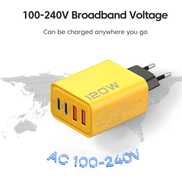 4 Ports USB C PD Charger Quick Charge 3.0 Type C USB Phone Chargers Fast Charging Adapter For iPhone 15 14 Samsung Xiaomi Huawei - Imagen 2