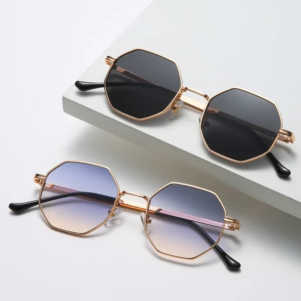 Polygon Metal Sunglasses Vintage Frame For Women Sunglasses Men Luxury Brand Design Sun Glasses Women Mirror Gafas De Sol Uv400 - Imagen 2