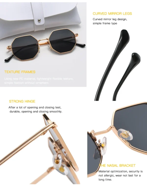 Polygon Metal Sunglasses Vintage Frame For Women Sunglasses Men Luxury Brand Design Sun Glasses Women Mirror Gafas De Sol Uv400 - Imagen 6