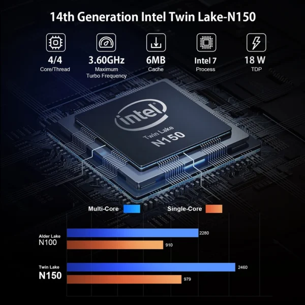 T10 Mini PC Intel Twin Lake N150 Windows 11 Ultra Small Pocket Computer 4K 60Hz 4K 60Hz Output Wifi5 BT4.2 - Imagen 4