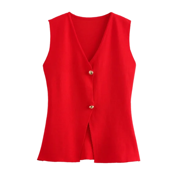 Knit Sleeveless Vest Woman Button New 2025 Spring Cropped Vests for Women Streetwear Basic Vest Top Women Knitted Vest For Women - Imagen 3