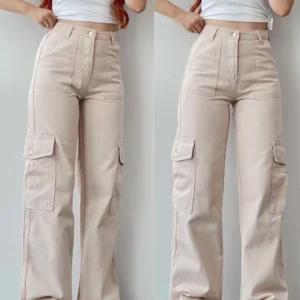 New Y2K Women Vintage Cargo Pants Streetwear Techwear Korean Harajuku Parachute Pants Beige Sweatpants Wide Leg Joggers Trousers