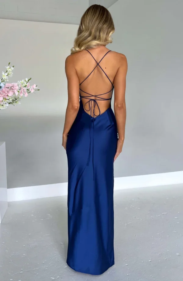 New women's high slit backless satin strap suspender sexy long dress elegant satin smooth dance party evening dress