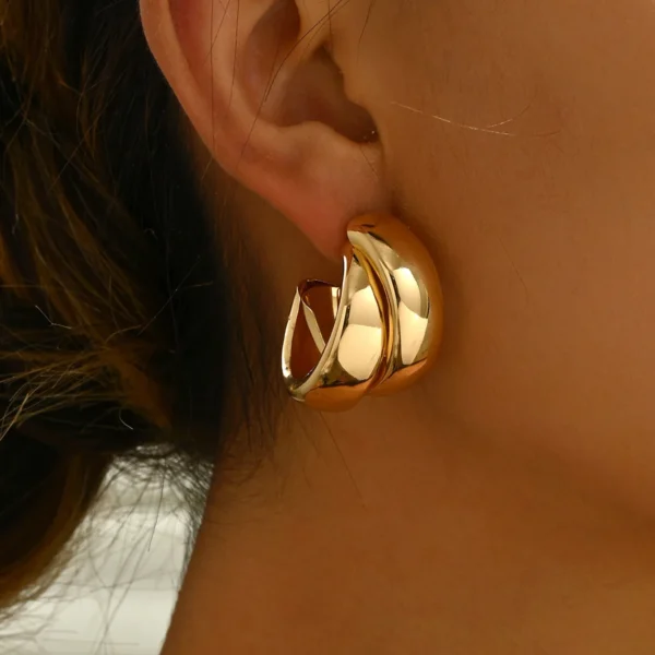 Stainless Steel Chunky Hoop Earrings for Women Girls Gold Color Double Ring Thick Geometric Drop Earrings Statement Jewelry Gift - Imagen 3