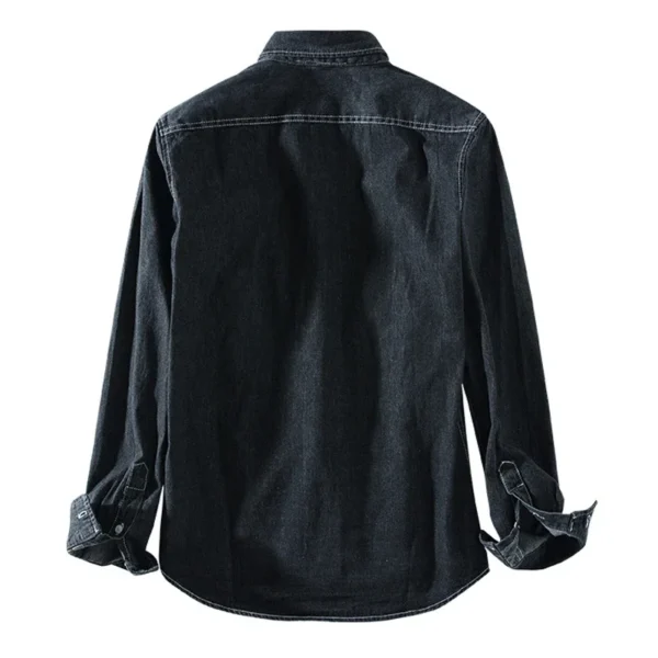 Men's Casual Denim Shirt Fashion New Simple Casual Cotton Slim Jean Long Sleeve Shirt Male Brand Clothes Top Blue - Imagen 6