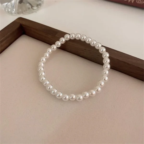 Simple Retro Imitation Pearls Bracelet For Women Stretch Acrylic Bead Men Bracelet Fashion Party Jewelry Pearl Wristband Gift - Imagen 6