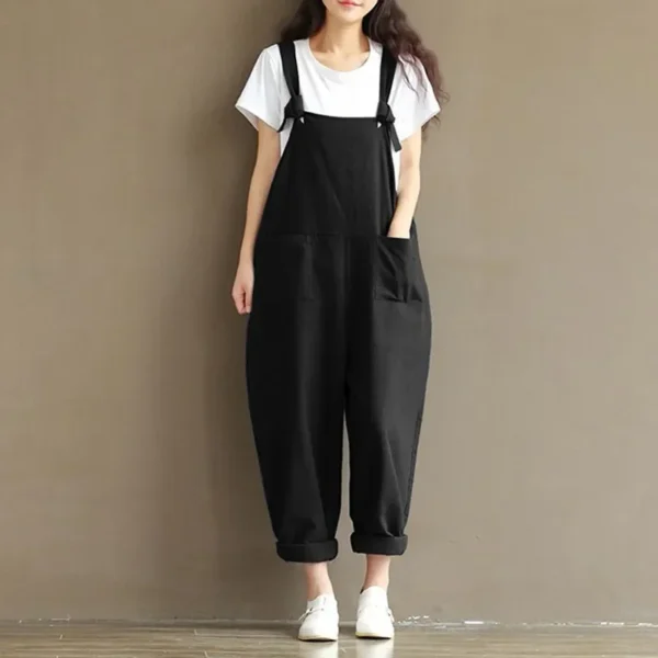 Fashion Women Casual Loose Solid Jumpsuit Spring Strap Dungaree Harem Trousers with Pockets Overalls Plus Size 5XL - Imagen 2