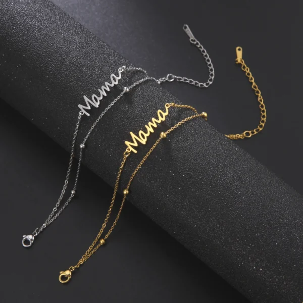 Skyrim Letter Mama Charm Bracelet Men Women Stainless Steel Double Layer Beads Chain Bracelets Fashion Jewelry Mother Day Gift