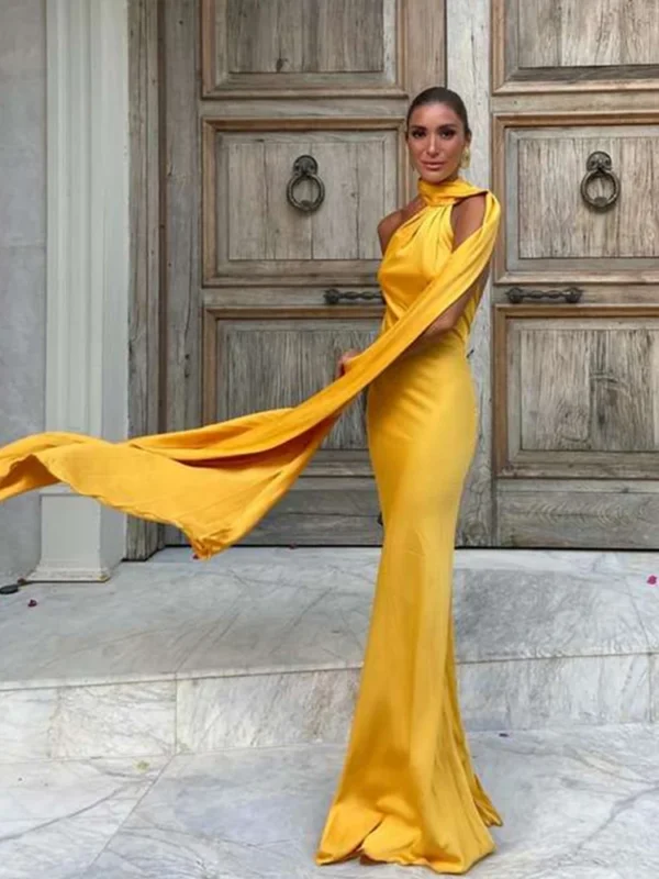 Sexy Satin Ribbon Party Dress Women Elegant Halter Backless Off Shoulder Sleeveless Female Dresses 2024 Summer Solid Robe Gown - Imagen 3