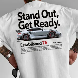Comfortable Cotton Men's Graphic Tee Cool Racing Car Short Sleeve Round Neck Casual T-Shirt for Spring & Summer