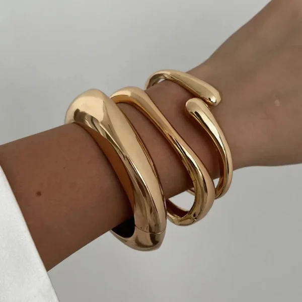 DIEZI 3 Styles Vintage Hip Hop Metal Cuff Bangles Punk Gold Silver Color Geometric Spring Bangles For Women Bracelet Men Jewelry - Imagen 3