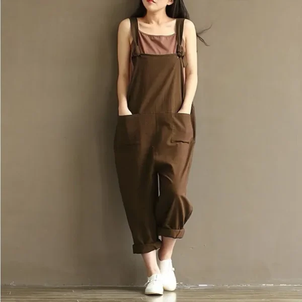 Fashion Women Casual Loose Solid Jumpsuit Spring Strap Dungaree Harem Trousers with Pockets Overalls Plus Size 5XL - Imagen 3