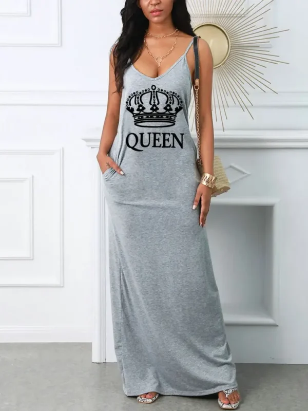 Women's Summer QUEEN Letter Printed Slim Fit V-neck Sexy Dress Puff Short Sexy Women's Clothing Vacation Female Dresses