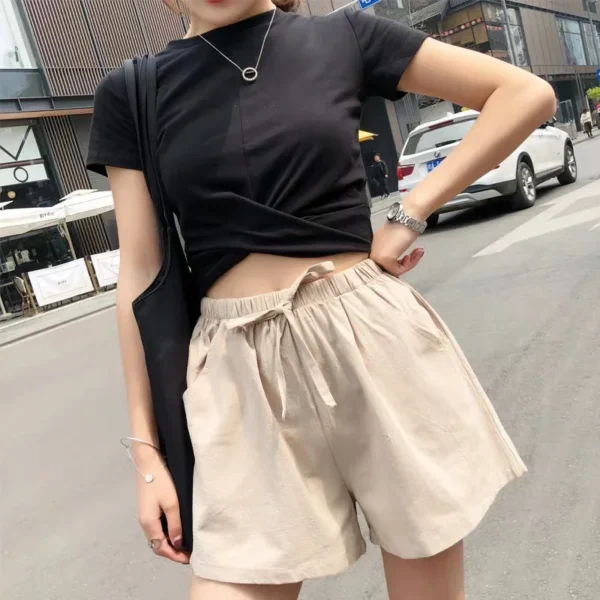 Casual Linen Shorts Women Gym Workout Shorts Cotton Short Pants High Waisted Black Ladies Short Femme Women Shorts Sport Femme - Imagen 3
