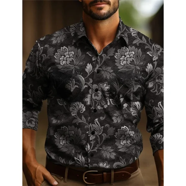 Men's Yellowstone Western Denim Shirt Two-tone patchwork pattern Men's roll-down button top Stylish casual long-sleeved shirt - Imagen 3