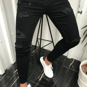 Stylish Street Style Men Hiphop Holes Stretch Slim Pencil Jeans Trousers Male Distressed Cotton Skinny Denim Pants