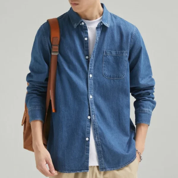 New Four Seasons Men's Long Sleeve Denim Shirt Cotton Jacket No Ironing Casual Social Comfortable and Breathable 3 Colors - Imagen 2