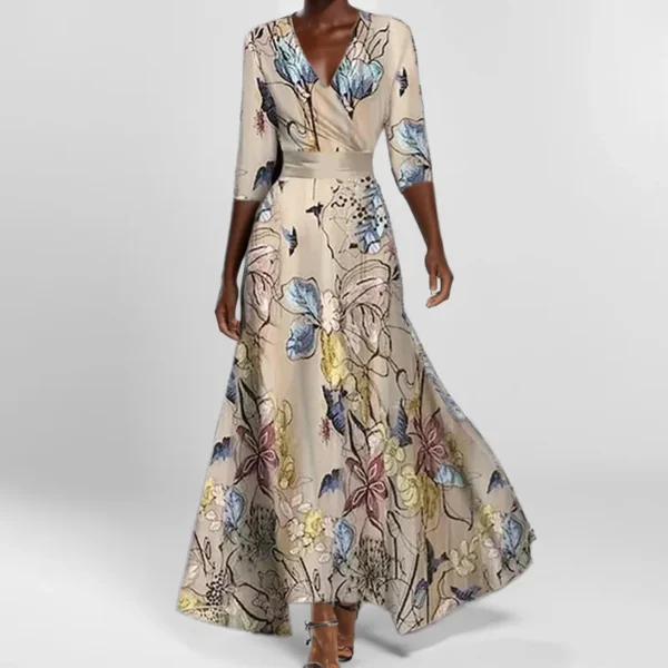 Elegant Short Sleeve Printed Dress For Women High-waisted A-line V Neck Pullover Vestidos Trendy Summer Clothing 2025 Robes - Imagen 2
