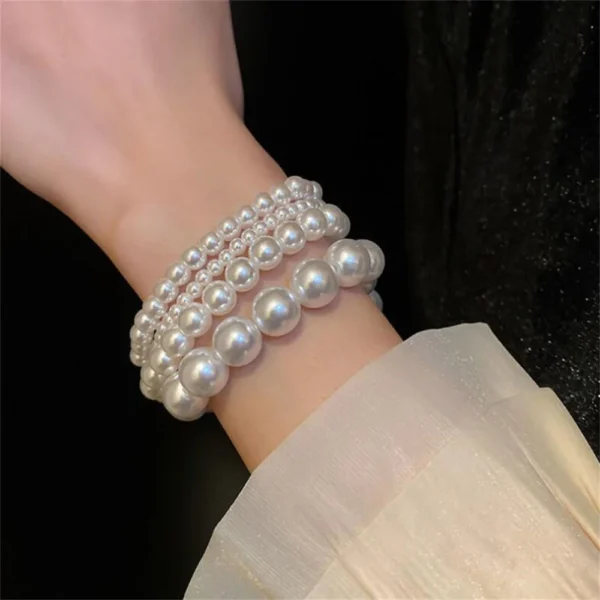 Simple Retro Imitation Pearls Bracelet For Women Stretch Acrylic Bead Men Bracelet Fashion Party Jewelry Pearl Wristband Gift - Imagen 4