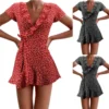 Summer Women’s Floal A-Line Dress Sweet Elegant Floral Ruffles V-neck Bandage Short Dress for Lady Chic Flowers Mini Dress - Image 6