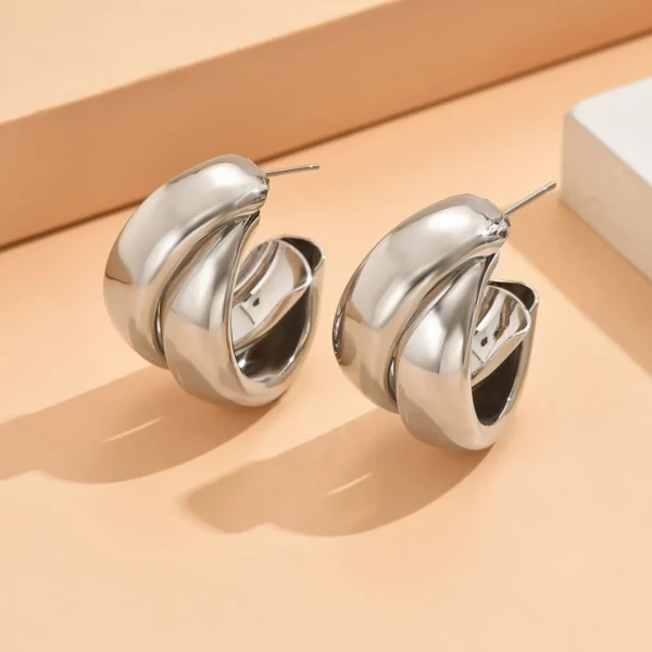 Stainless Steel Chunky Hoop Earrings for Women Girls Gold Color Double Ring Thick Geometric Drop Earrings Statement Jewelry Gift - Imagen 5