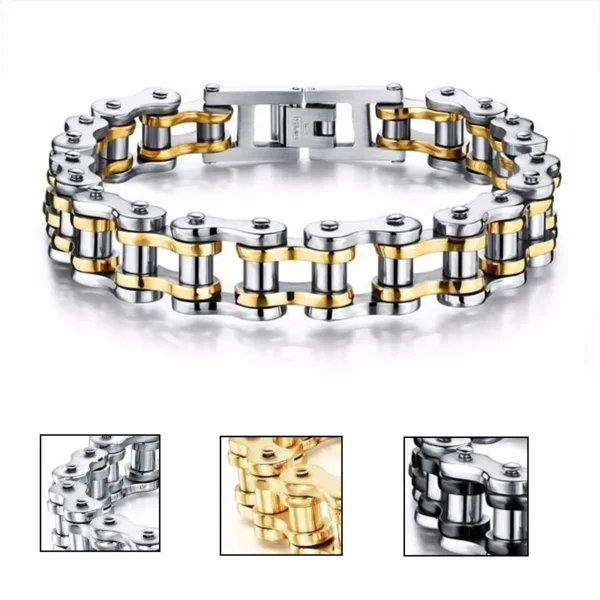 Stainless Steel Biker Chain Bracelet Mens Bracelet Link Chain Motorcycle Bicycle Style Bracelets Fashion Punk Bangles Jewelry - Imagen 2