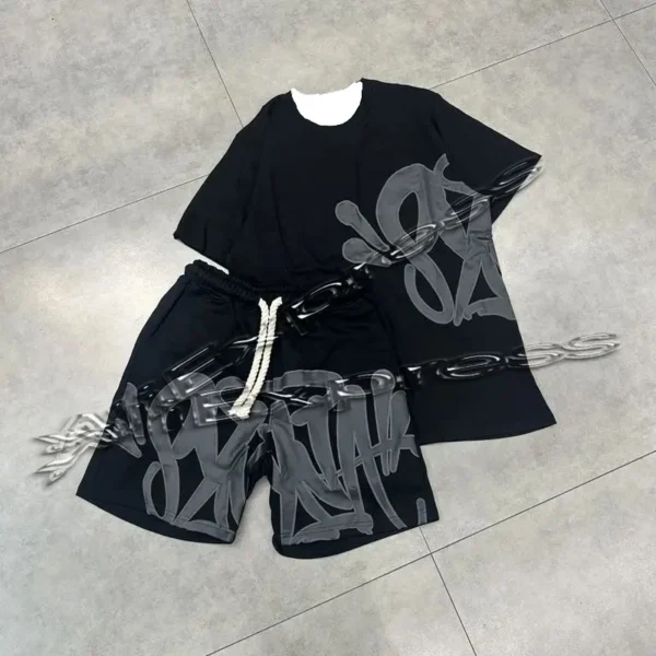 American Men's Suit Oversize Men's T-shirt + Shorts Fashion Printing Casual Sports Round Neck Short-sleeved Suit