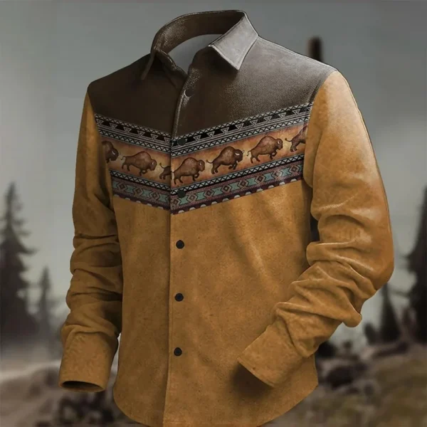 Men's Retro Western Style Denim Long Sleeve Shirt Fashion Vacation Casual Long Sleeve Shirt Single Breasted Lapel Men's Top 2024 - Imagen 2