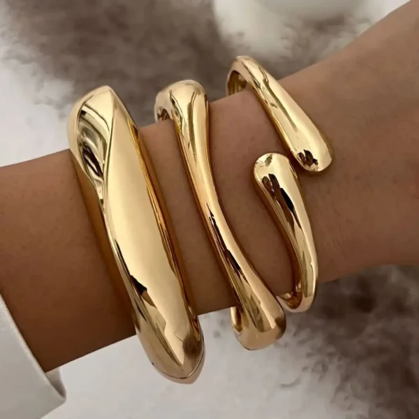 DIEZI 3 Styles Vintage Hip Hop Metal Cuff Bangles Punk Gold Silver Color Geometric Spring Bangles For Women Bracelet Men Jewelry - Imagen 2
