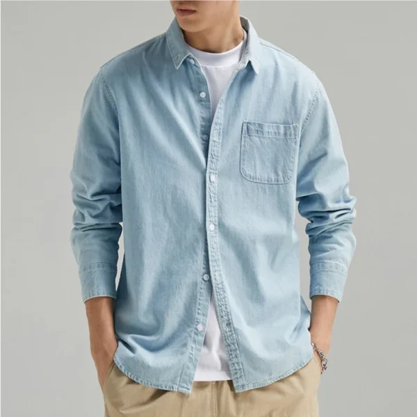 New Four Seasons Men's Long Sleeve Denim Shirt Cotton Jacket No Ironing Casual Social Comfortable and Breathable 3 Colors - Imagen 3