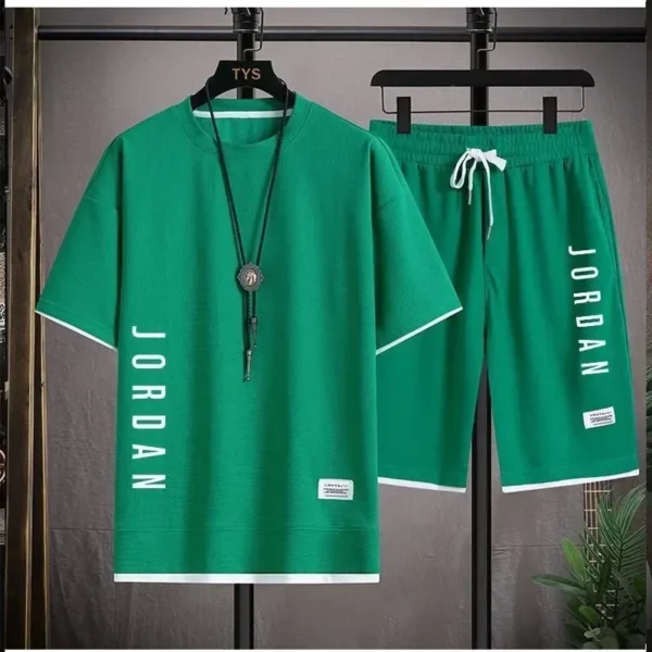 Stylish casual T-shirt + Shorts set Men's sports set Loose comfortable low Run 2025 men's summer Waffle suit - Imagen 4