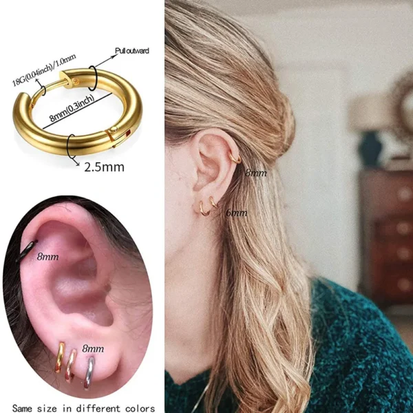 2022 New Simple Stainless Steel Small Hoop Earrings for Women Men Cartilage Ear Piercing Jewelry Pendientes Hombre Mujer - Imagen 3