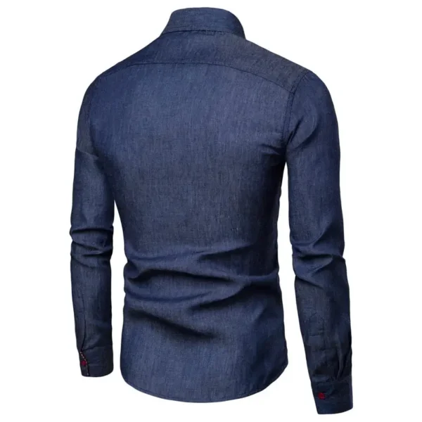 Spring Men's Shirt Imitation Denim Long Sleeved Shirt Fake Pocket Patchwork Retro Made Old Shirt - Imagen 5