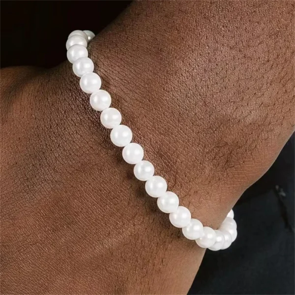 Simple Retro Imitation Pearls Bracelet For Women Stretch Acrylic Bead Men Bracelet Fashion Party Jewelry Pearl Wristband Gift - Imagen 3