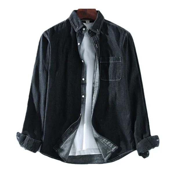 Men's Casual Denim Shirt Fashion New Simple Casual Cotton Slim Jean Long Sleeve Shirt Male Brand Clothes Top Blue - Imagen 5
