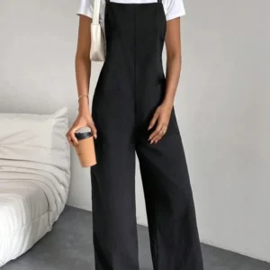 European and American Suspender Jumpsuit Women's 2024 Summer New Fashion Casual Solid Long Wide Leg Women Overalls Jumpsuit