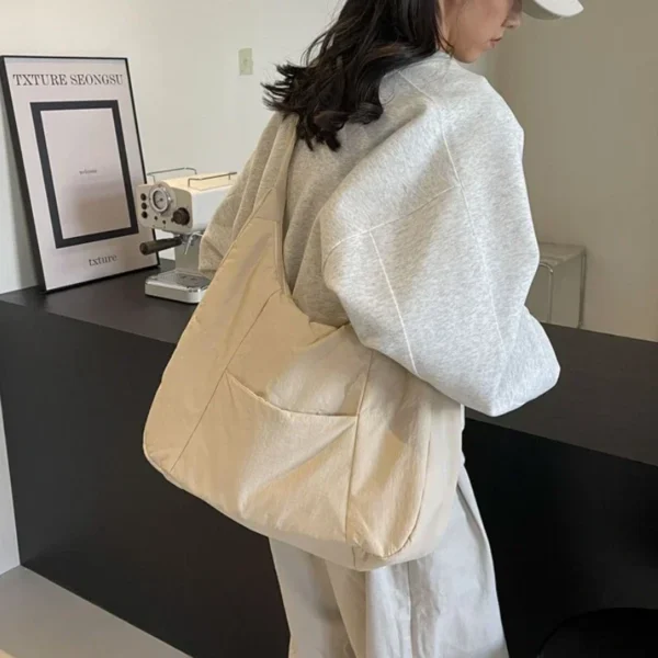 Trendy Women's Soft Cloth Shoulder Bag Solid Color Student 2025 Spring Y2k Casual Style Big Handbags Crossbody Bags for Women - Imagen 3