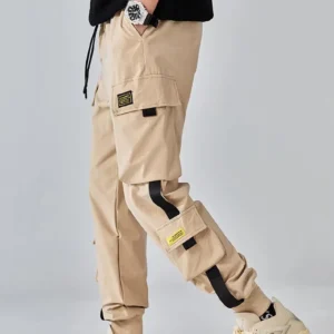 Classic Design Multi Flap Pockets Cargo Pants,Men's Loose Fit Drawstring Harem Cargo Jogger Pants