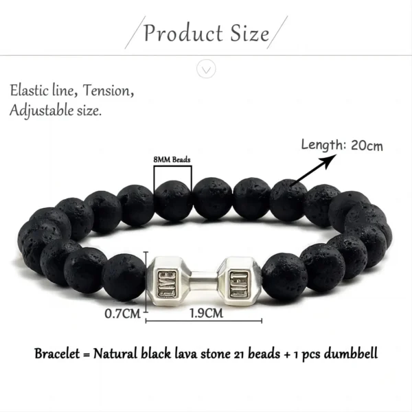 1pc Natural Black Volcanic Lava Stone Dumbbell Bracelet Black Matte Beads Bracelets For Women Men Fitness Barbell Jewelry Pulser - Imagen 4